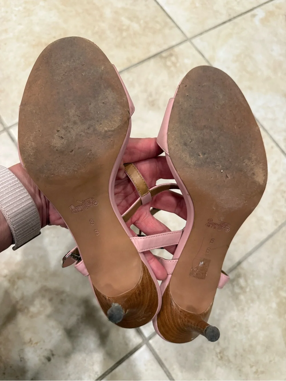 Coach Pink Leather T-Strap Mid-Heels